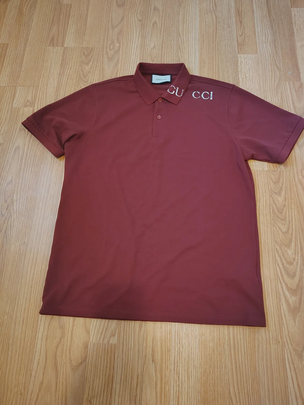 Gucci Men's Polo Shirt in Deep Burgundy with Shoulder Logo